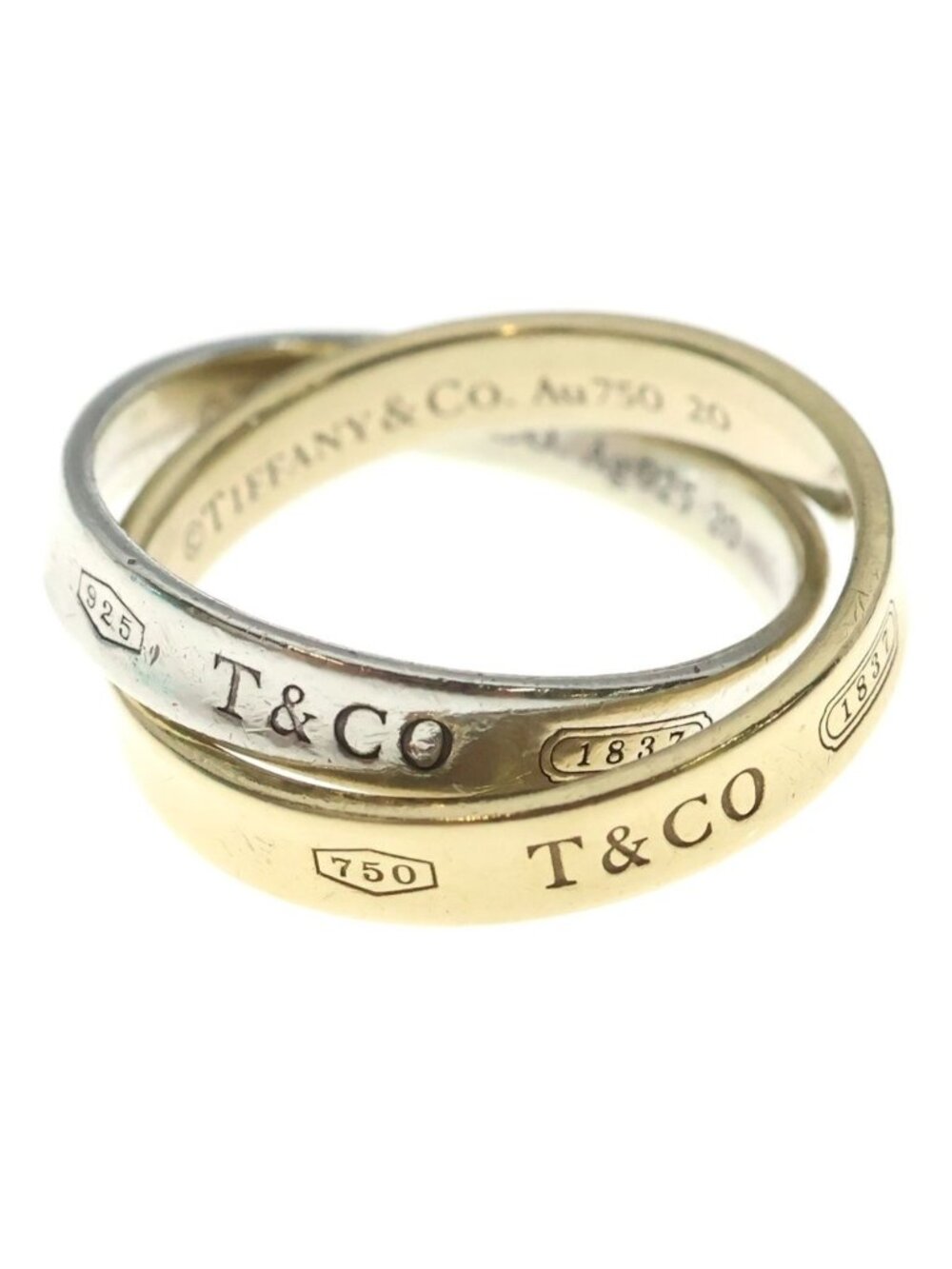 Tiffany & Co 1837 Interlocking Circle Ring Silver Yellow Gold